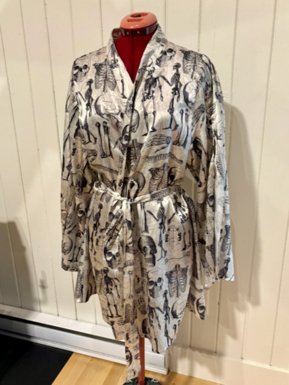 Satin Dressing Gown Bath Robe Skeleton Pattern